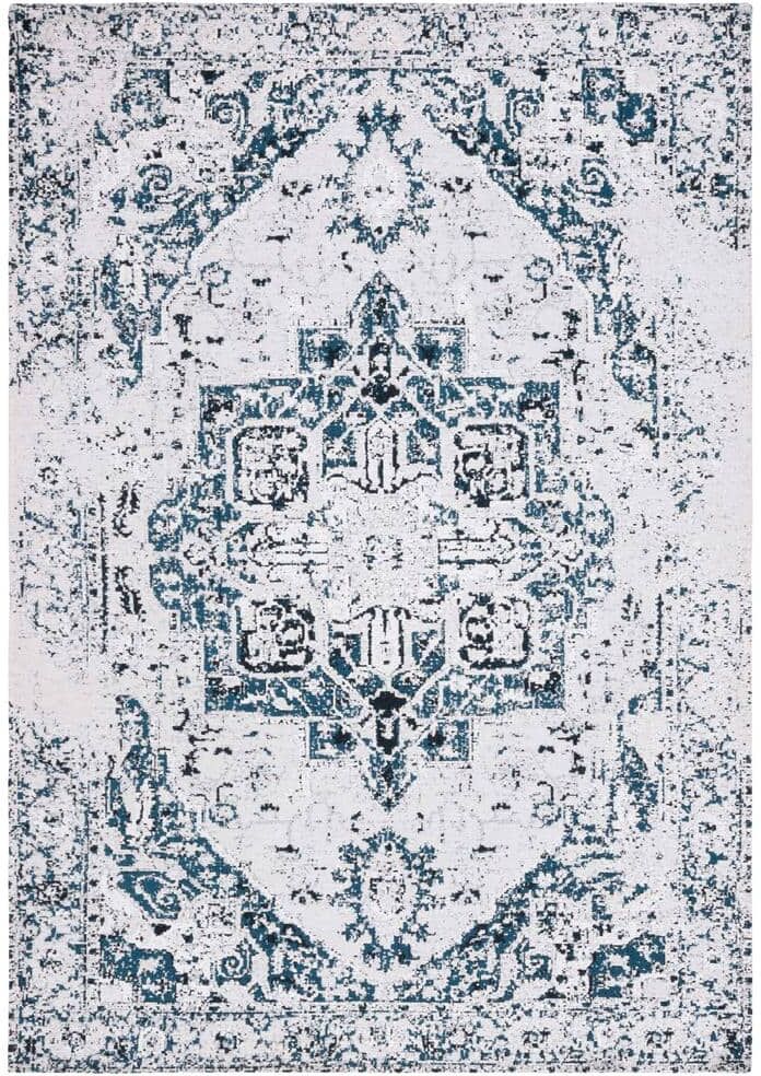 SAFAVIEH Easy Care Ivory/Blue 2 ft. x 3 ft. Machine Washable Border Medallion Trellis Area Rug