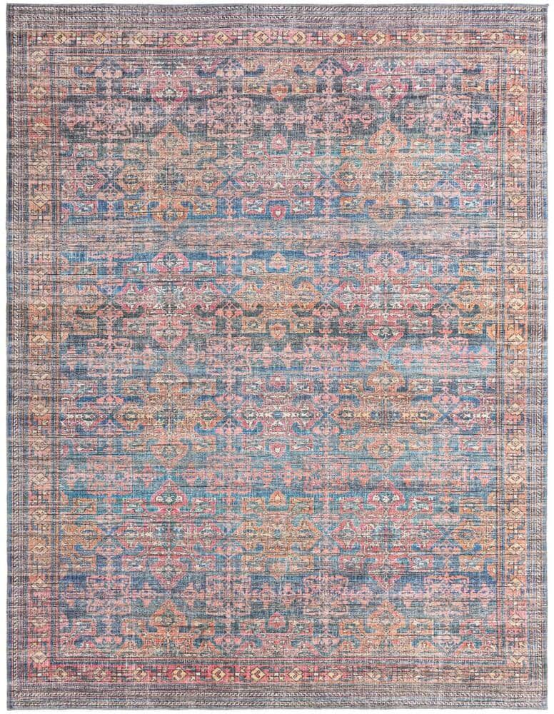 Unique Nostalgia Bliss Antique Blue 9 ft. x 12 ft. Machine Washable Area Rug