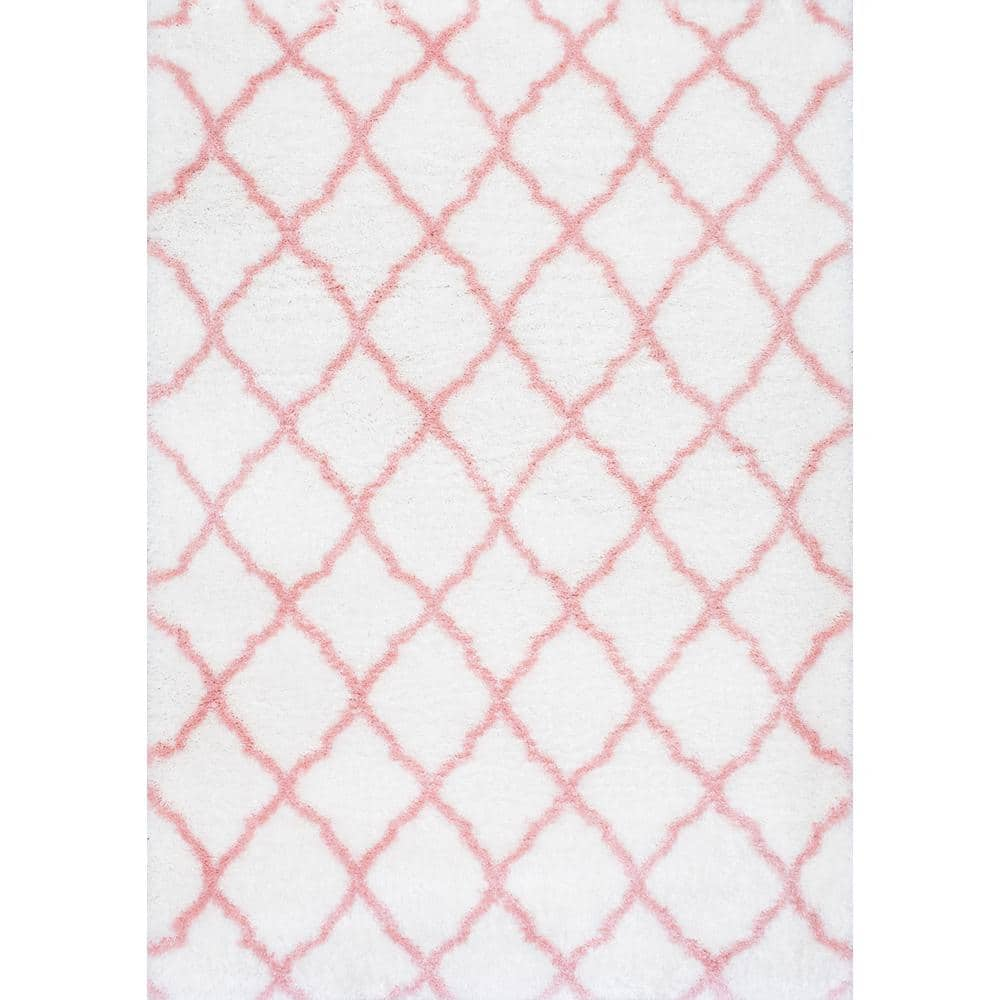 nuLOOM Nelda Trellis Shag Baby Pink 9 ft. x 12 ft. Area Rug