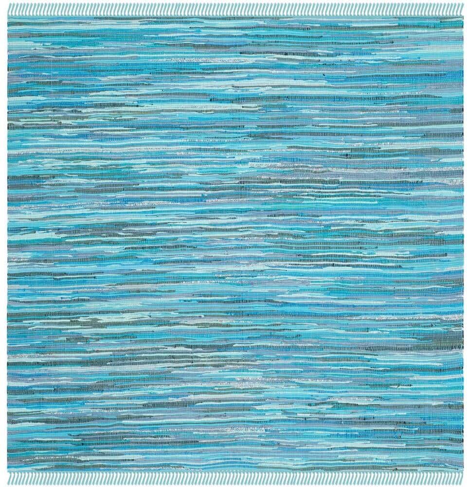 SAFAVIEH Rag Rug Blue/Multi 4 ft. x 4 ft. Square Striped Gradient Area Rug