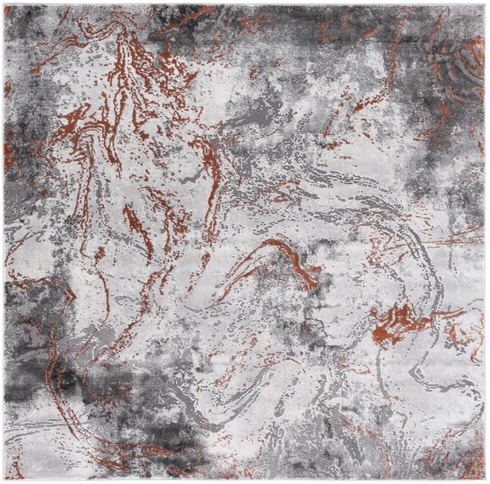 SAFAVIEH Craft Gray/Red 7 ft. x 7 ft. Abstract Marble Square Area Rug