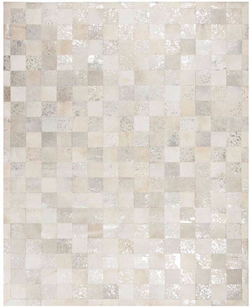 SAFAVIEH Studio Leather Ivory Silver 8 ft. x 10 ft. Geometric Checkered Area Rug