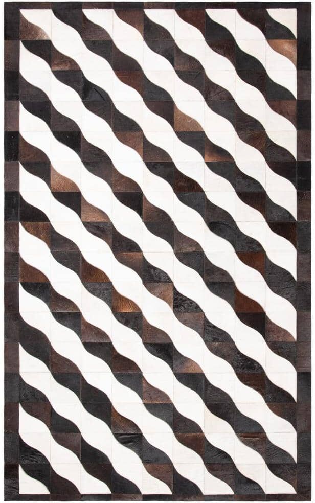 SAFAVIEH Studio Leather Black Ivory 8 ft. x 10 ft. Border Striped Area Rug