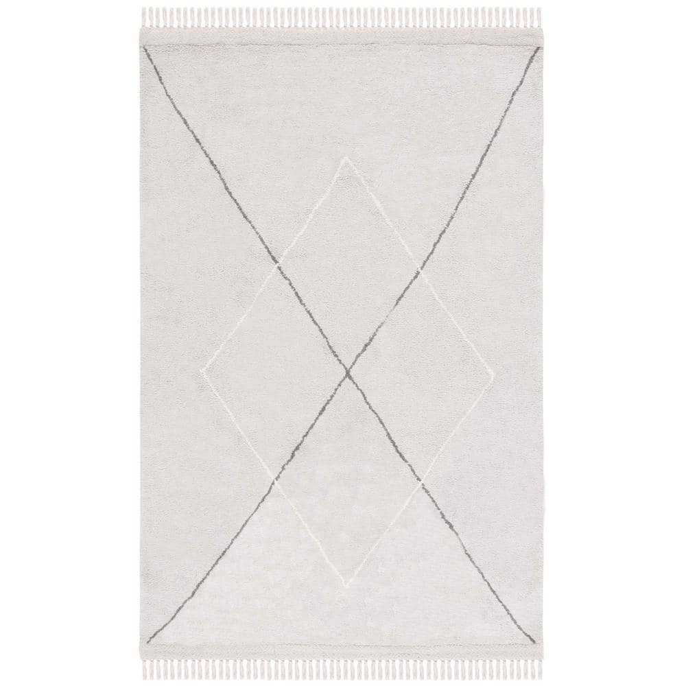 SAFAVIEH Easy Care Grey/Ivory 8 ft. x 10 ft. Machine Washable Border Striped Geometric Area Rug