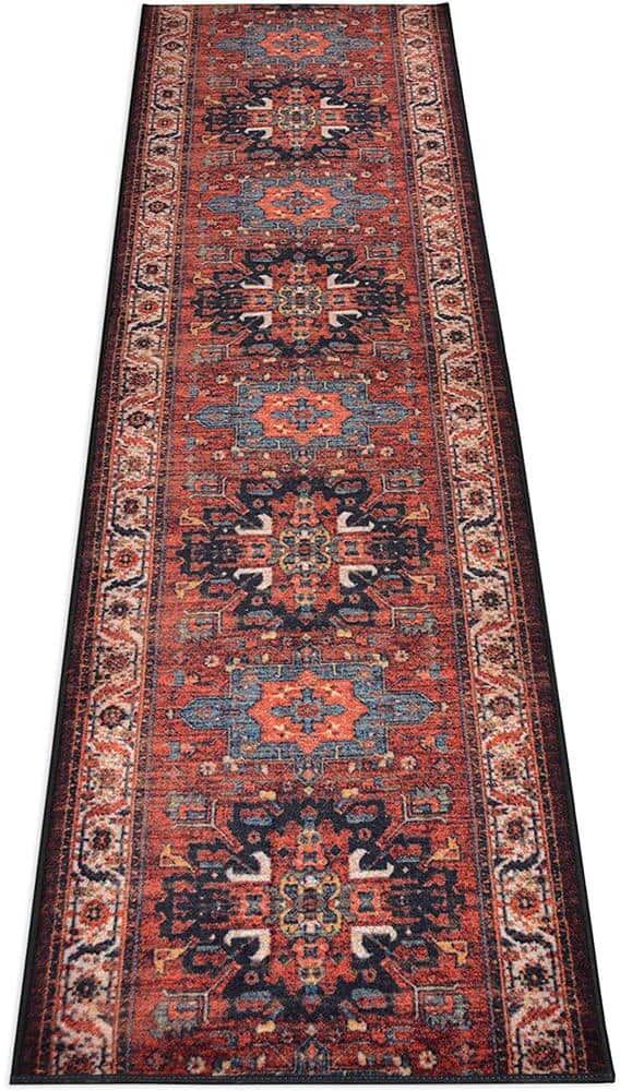 Antique Collection Series Vintage Persian Medallion Red Terracotta 26 in. x 15 ft. Your Choice Length Stair Runner