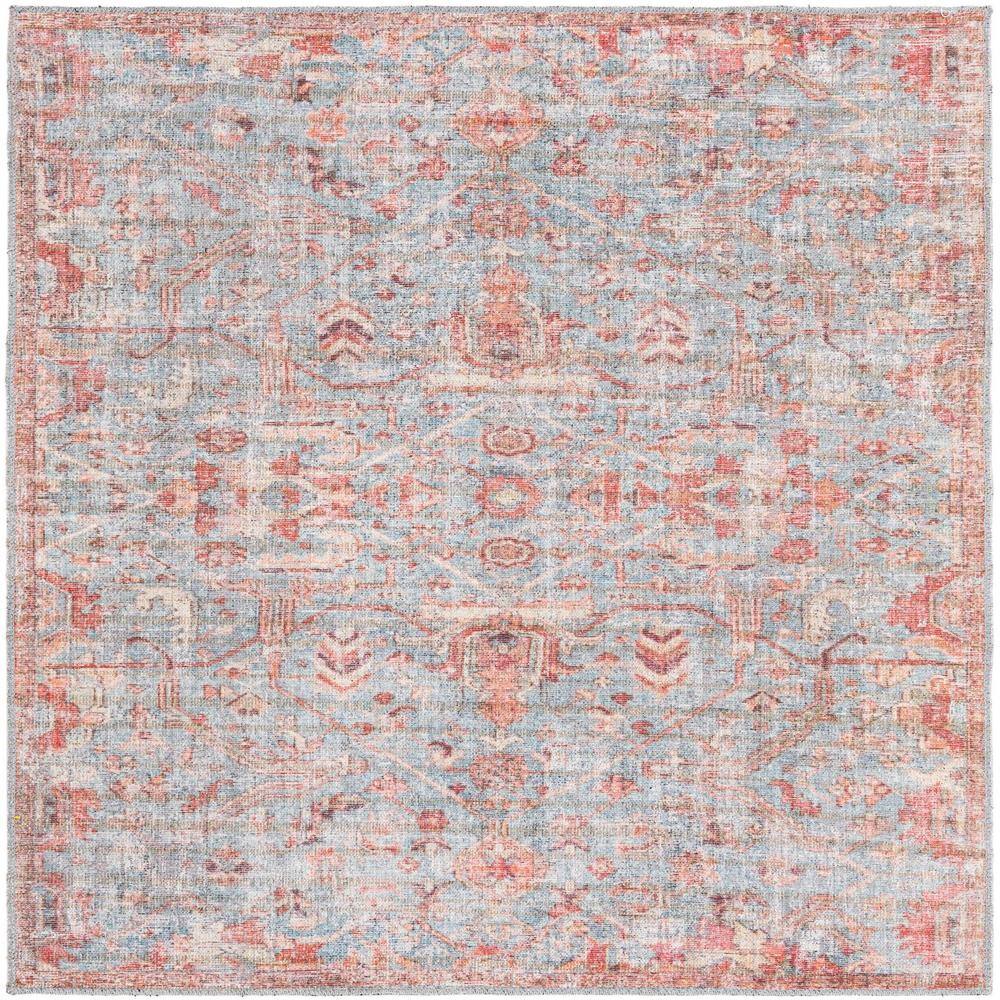 Unique Nostalgia Olivia Antique Blue 5 ft. 3 in. x 5 ft. 3 in. Machine Washable Area Rug