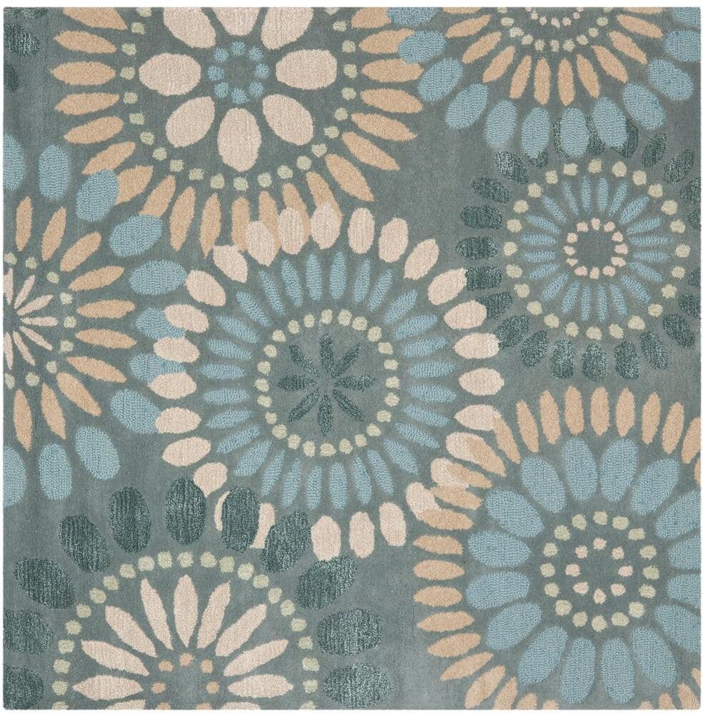 SAFAVIEH Jardin Gray/Blue 6 ft. x 6 ft. Square Floral Area Rug