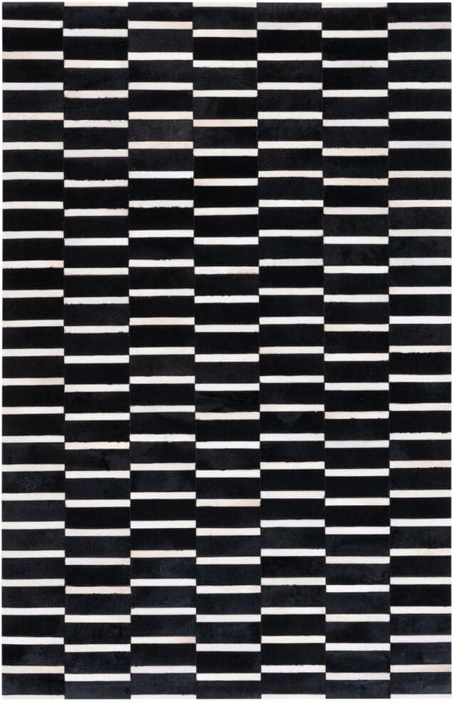 SAFAVIEH Studio Leather Black Beige 8 ft. x 10 ft. Striped Area Rug