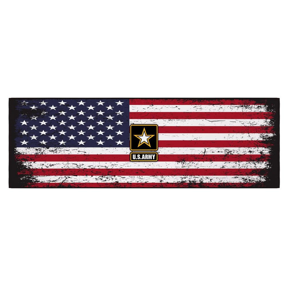 Ottomanson Red/White 2 ft. x 5 ft. For Man Cave Bedroom Kitchen US ARMY USA Flag Washable Non-Slip Runner Rug