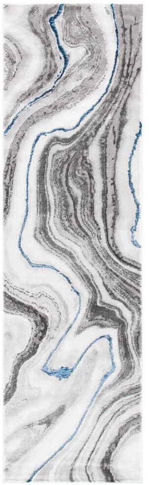 SAFAVIEH Craft Gray/Blue 2 ft. x 10 ft. Marbled Abstract Runner Rug