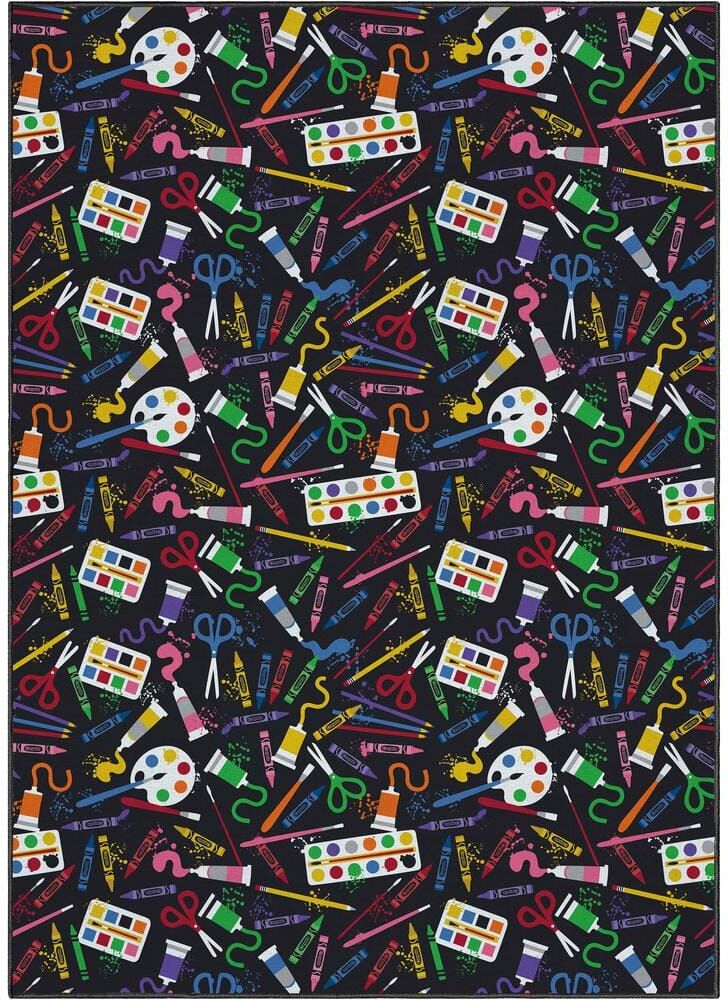 Well Woven Crayola Art Supplies Black 5 ft. x 7 ft. Area Rug