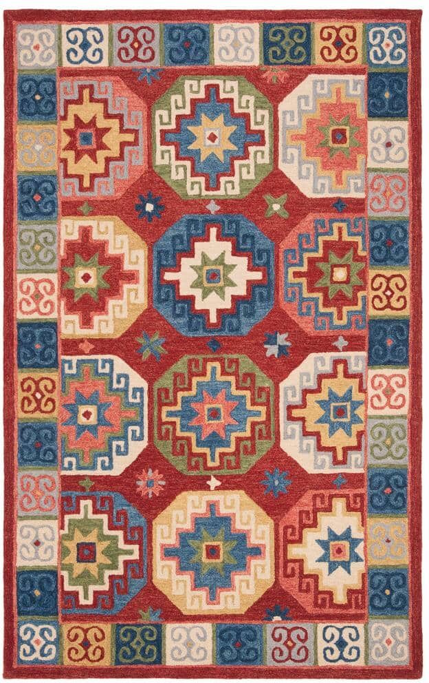 SAFAVIEH Aspen Red/Blue 6 ft. x 9 ft. Border Geometric Emblems Area Rug