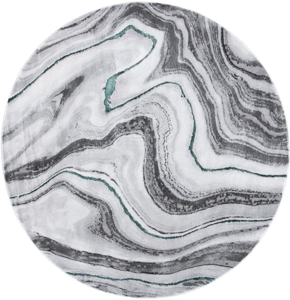 SAFAVIEH Craft Gray/Green 7 ft. x 7 ft. Round Marbled Abstract Area Rug