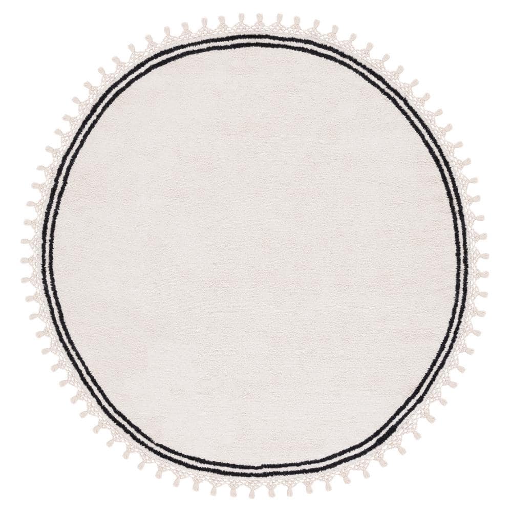 SAFAVIEH Easy Care Ivory 6 ft. x 6 ft. Machine Washable Border Solid Color Round Area Rug