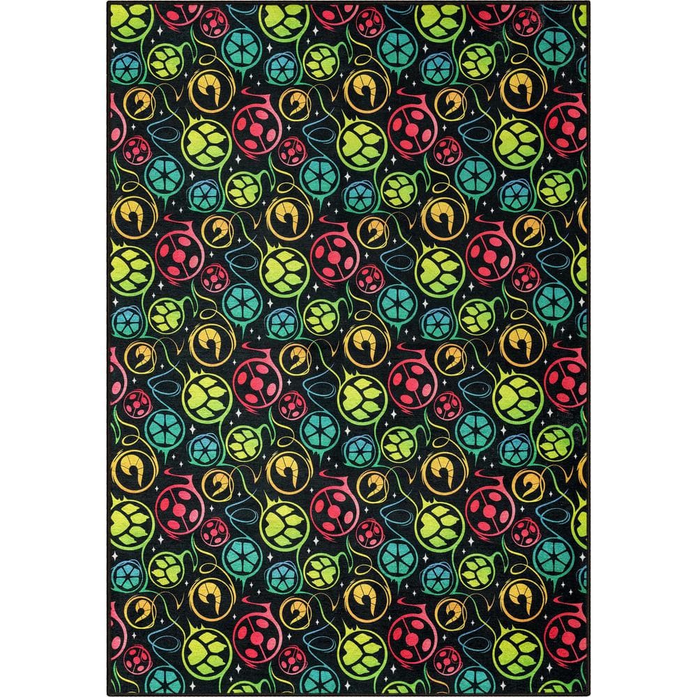 Well Woven Miraculous Ladybug Repeat Badges Black 5 ft. x 7 ft. Area Rug