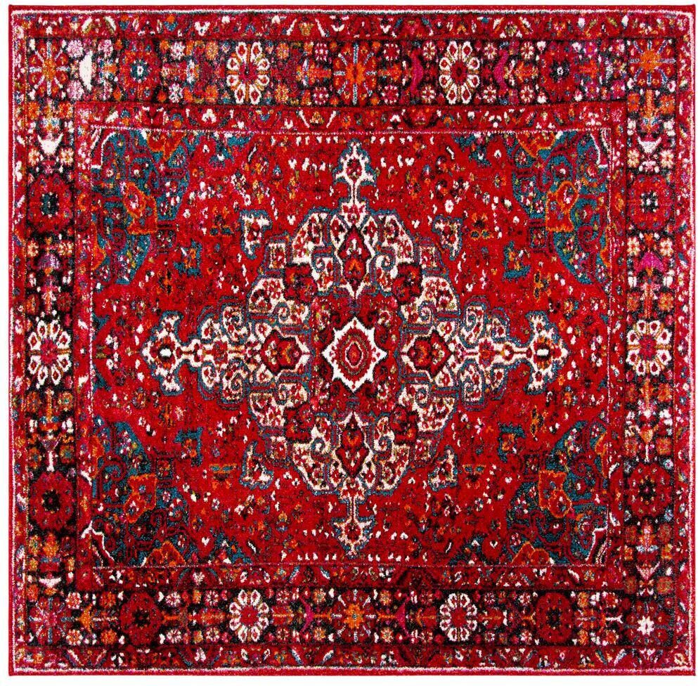 SAFAVIEH Vintage Hamadan Red/Multi 5 ft. x 5 ft. Medallion Antique Border Square Area Rug