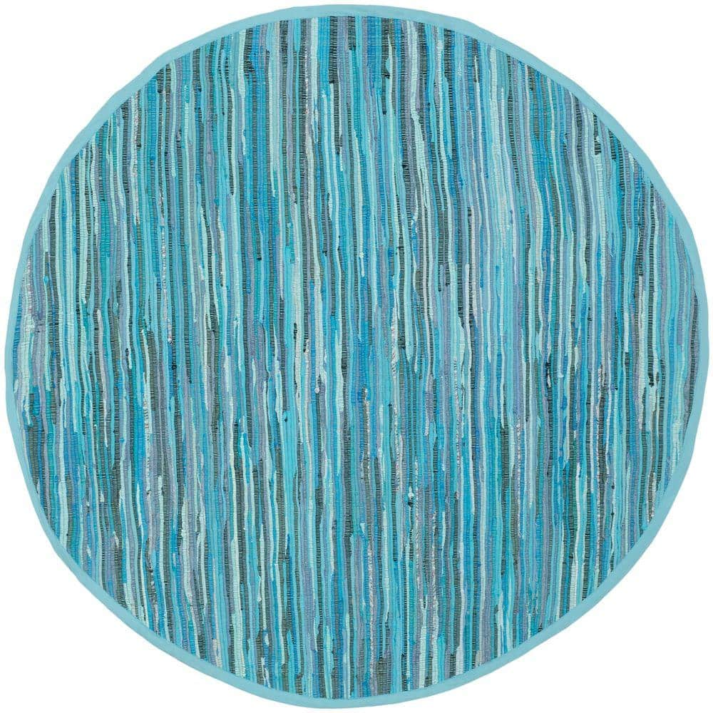 SAFAVIEH Rag Rug Blue/Multi 8 ft. x 8 ft. Round Striped Area Rug