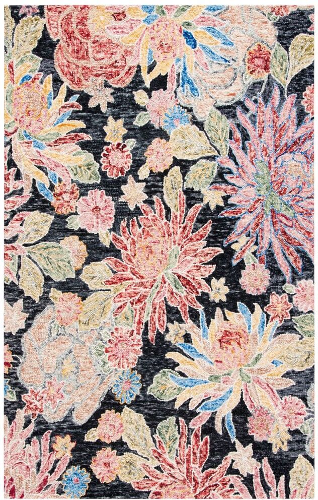 SAFAVIEH Jardin Charcoal/Red 5 ft. x 8 ft. Floral Area Rug