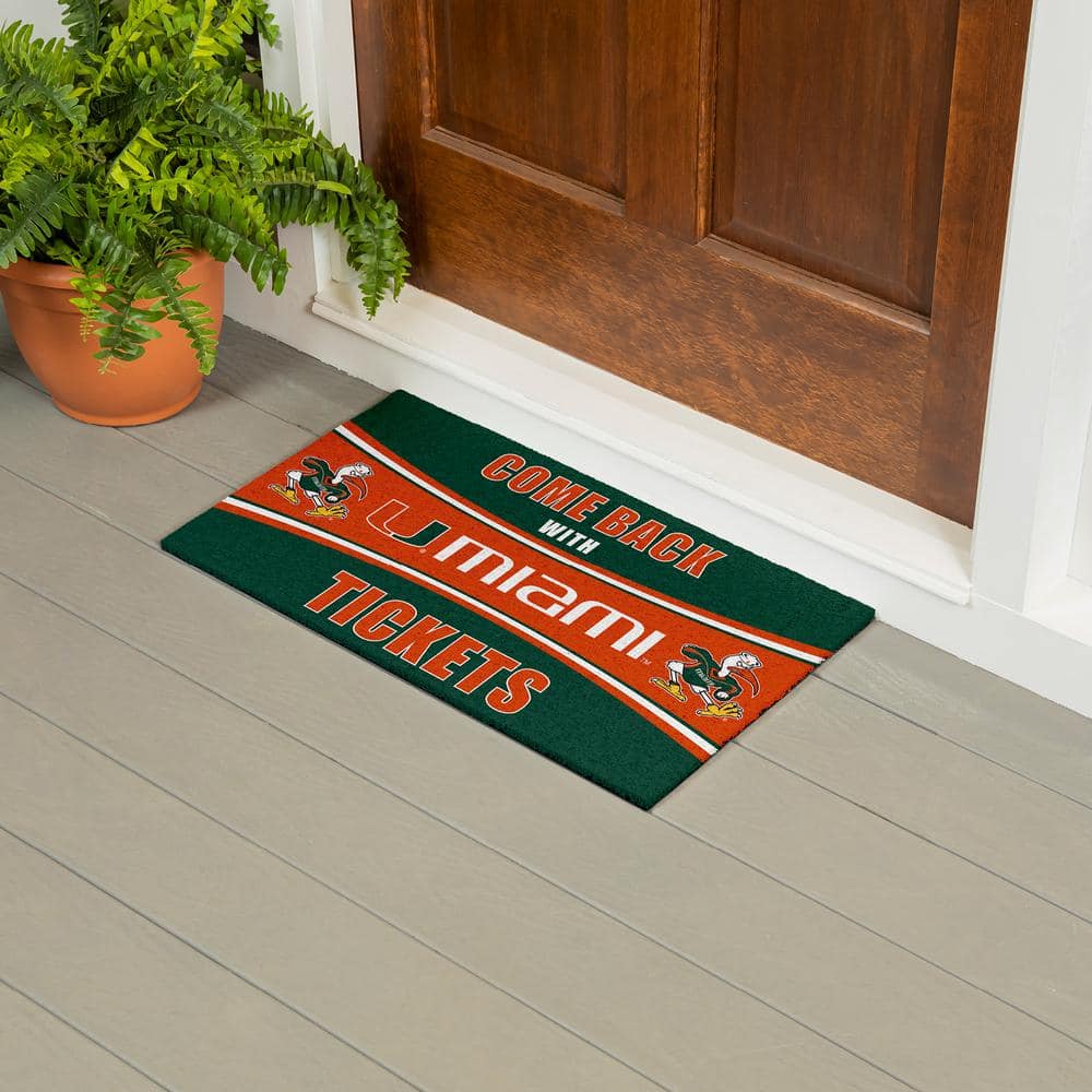 Evergreen University of Miami 28 in. x 16 in. PVC "Come Back With Tickets" Trapper Door Mat