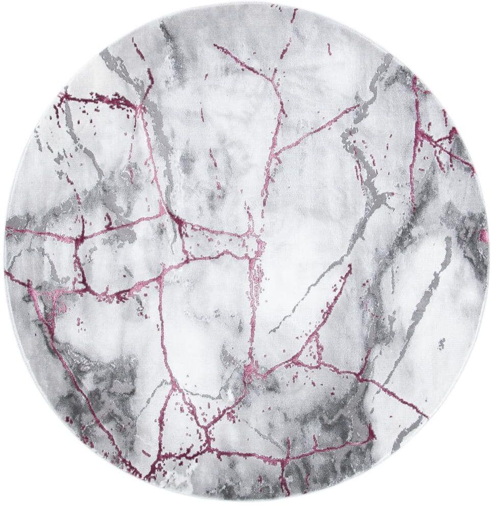 SAFAVIEH Craft Gray/Wine 4 ft. x 4 ft. Distressed Abstract Round Area Rug