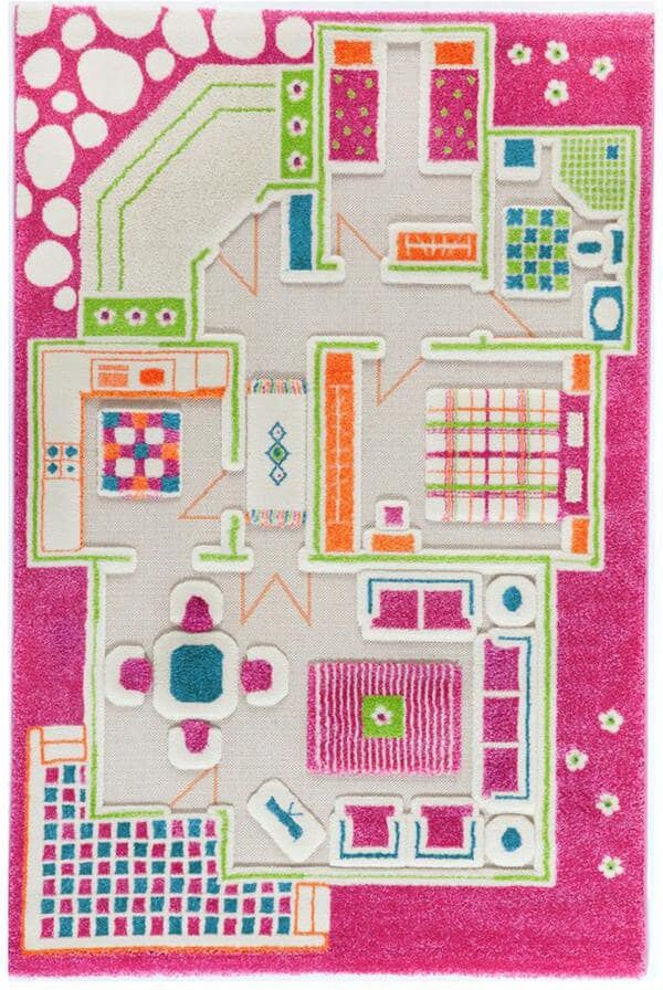 Playhouse Pink 3D 3 ft. x 5 ft. 3D Soft and Cozy Non-Toxic Polypropylene Play Area Rug for Kids Bedroom or Playroom