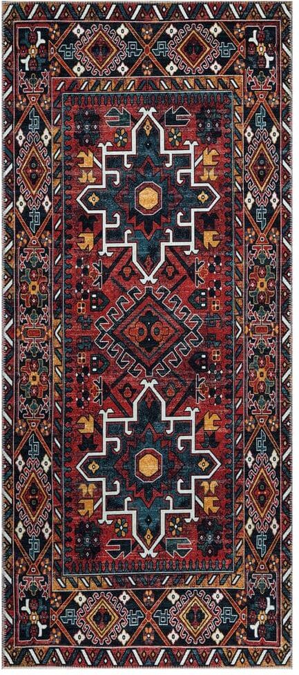 Ottomanson Non Shedding Washable Wrinkle-free Flatweave Medallion 3x6 Indoor Living Room Runner Rug, 2 ft. 7 in. x 6 ft., Red