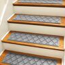 Bungalow Flooring Waterhog Argyle Medium Gray 8.5 in. x 30 in. PET Polyester Indoor Outdoor Stair Tread Cover (Set of 4)