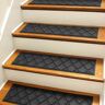 Bungalow Flooring Waterhog Argyle Charcoal 8.5 in. x 30 in. PET Polyester Indoor Outdoor Stair Tread Cover (Set of 4)