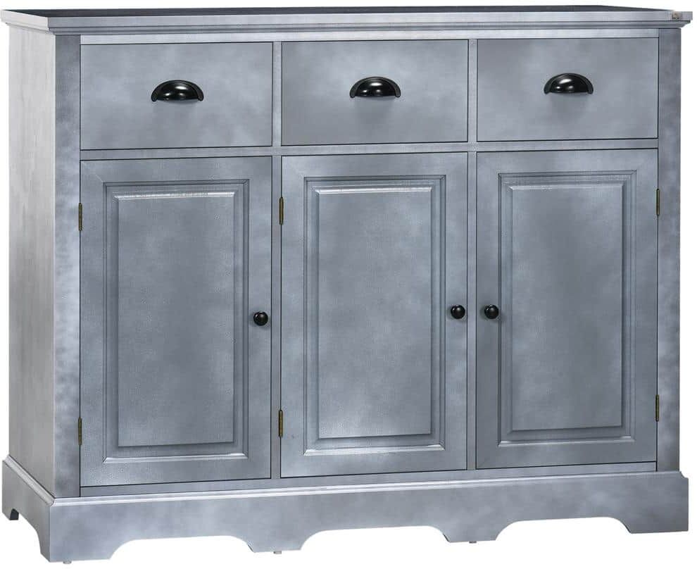 HOMCOM Blue Industrial Buffet Cabinet, Kitchen Sideboard Storage with 3-Drawers, 3-Door Cabinets and Adjustable Shelf