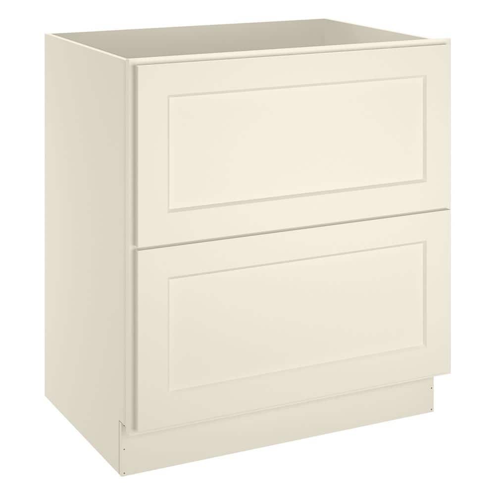 HOMEIBRO 30 in. W x 24 in. D x 34.5 in. H in Antique White Plywood Ready to Assemble Drawer Base Kitchen Cabinet with 2-Drawers