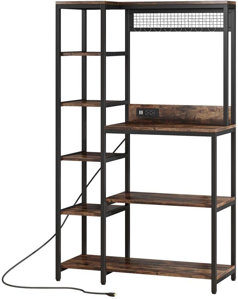 TRIBESIGNS WAY TO ORIGIN Bachel Brown Baker's Rack Power Outlets 8-Tier Microwave Stand Storage Shelves Kitchen Utility Organizer Home Office