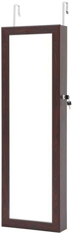 Magic Home Fashion Brown Jewelry Armoire Simple Mirror Cabinet with Storage 43.3 in. H x 14.2 in. W