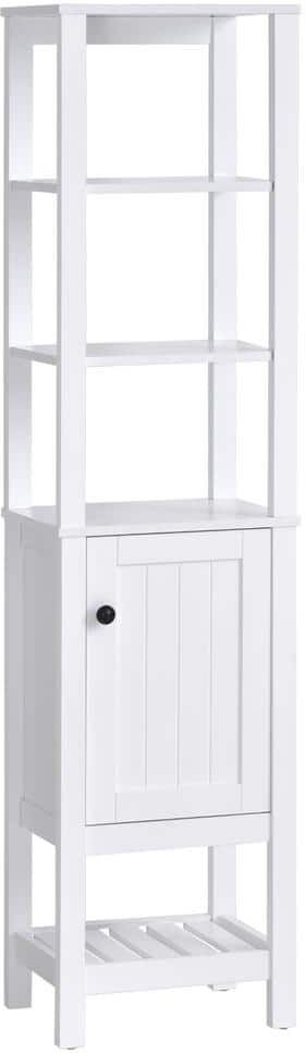 HOMCOM White Bathroom Storage Tall Freestanding Wood Cabinet Organizer Tower with Shelves and Compact Design