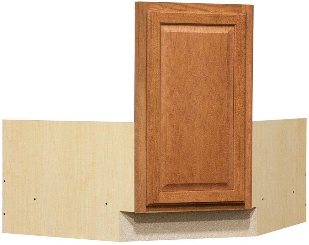 Hampton Bay Hampton 36 in. W x 24 in. D x 34.5 in. H Ready to Assemble Corner Sink Base Kitchen Cabinet in Medium Oak without Shelf