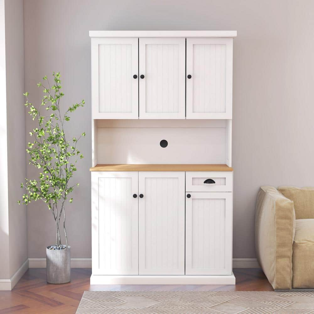 YOFE White MDF Wood 39.76 in. Buffet with Hutch, Kitchen Storage Cabinet, Sideboard with Wide Countertop