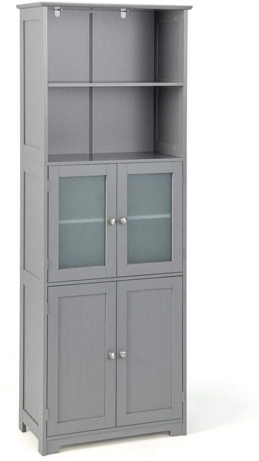 64 in. H Gray 6-Tier Freestanding Kitchen Hutch Pantry Organizer Storage Cabinet Cupboard With Adjustable Shelves