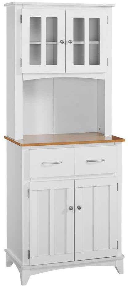 Home Source Industries Home Source White and Cherry Microwave Storage Stand with Double Door Top and Bottom Cabinets