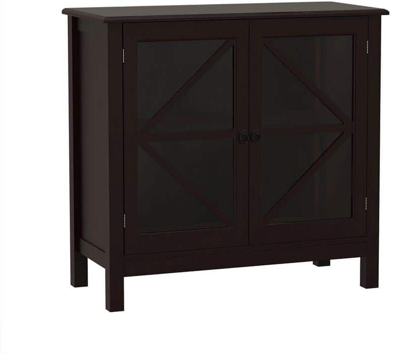 Black Double Glass Doors Kitchen Cabinet Sideboard Buffet