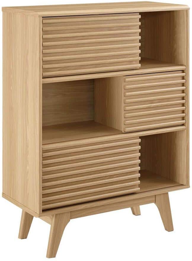 MODWAY Render Oak Three-Tier Display Storage Cabinet Stand