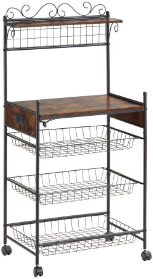 Aoibox Shelf Rack 4-Shelves Metal Freestanding Kitchen Storage Shelf Rack for Spices Pots and Pans with Wheels in Antique Brown