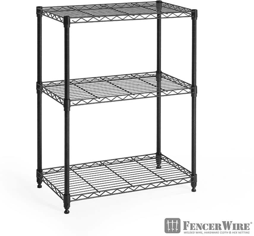 Fencer Wire Black 3-Tier Adjustable Height Wire Welded Steel Garage Storage Shelving Unit (24 in. W x 30 in. H x 14 in. D)