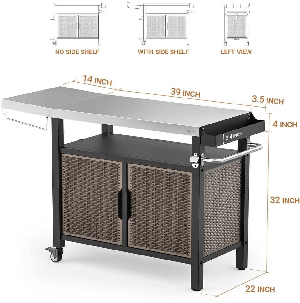 onlyfire Portable Grill Cart with Storage Cabinet with XL Stainless Steel Top, Storage Cabinet & 360 Degree Wheels