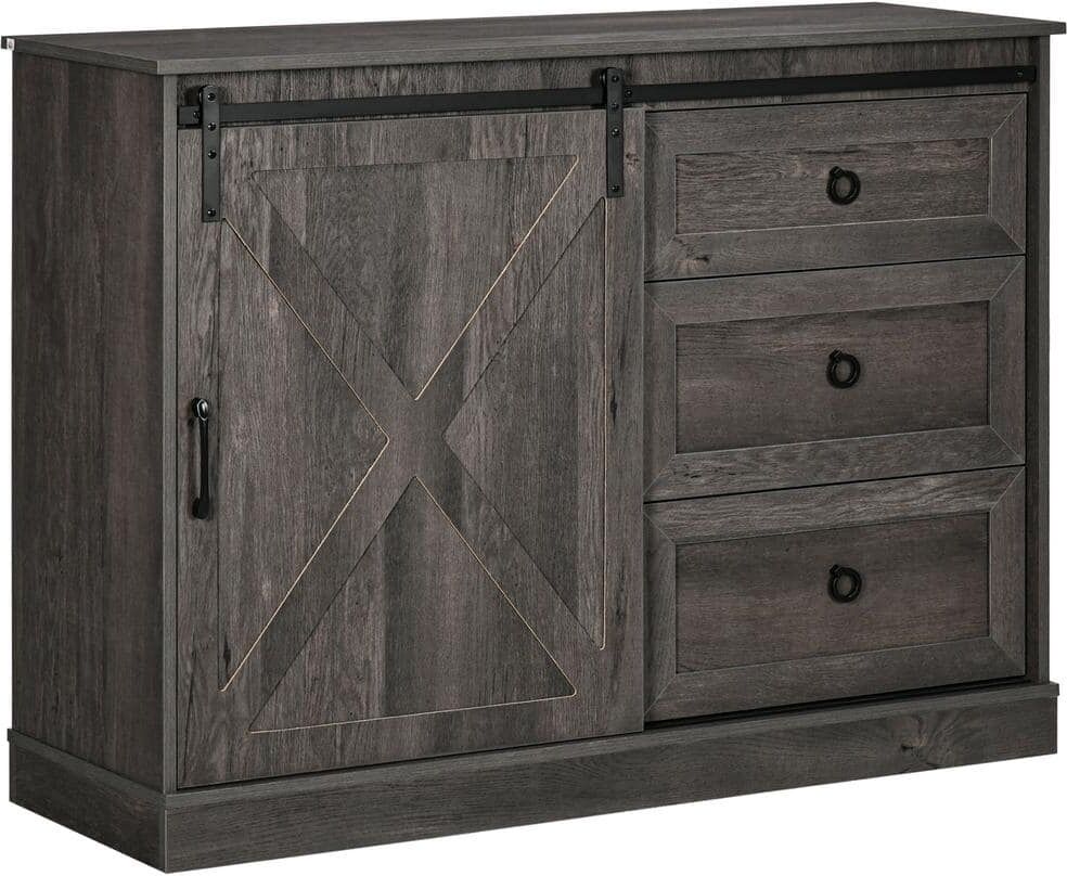 HOMCOM Dark Gray Particle Board 47.25in. W Kitchen Buffet Cabinet Sideboard with Storage Drawers