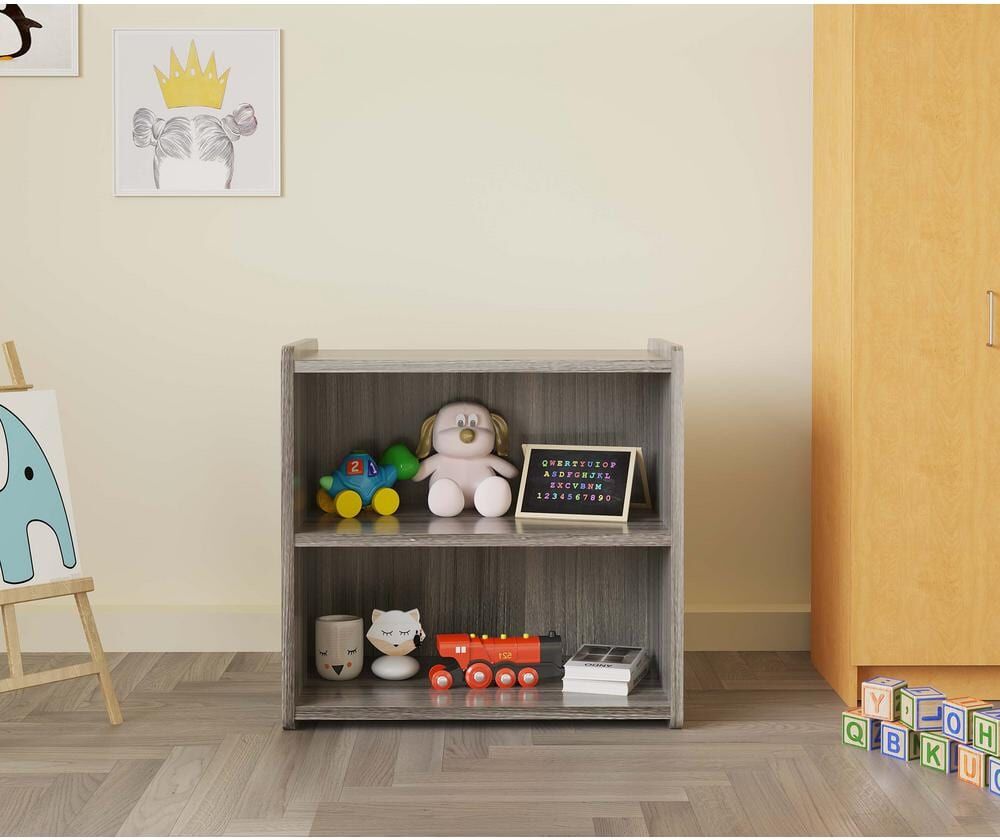 TOT MATE 2-Level Laminate Toddler Storage Shelf Shadow Elm Gray Kids Toy Storage Organizer Ready-To-Assemble 24 in. W x 23.5 in.H