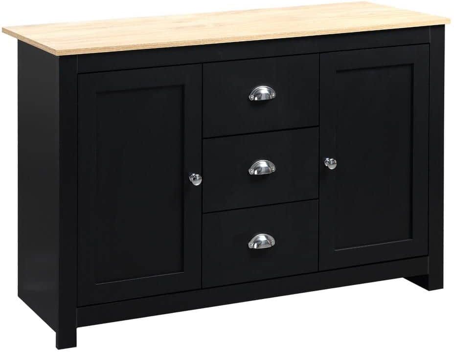 HOMCOM 3-Drawers Black Kitchen Storage Sideboard with Adjustable Shelves Dining Buffet Server Cabinet