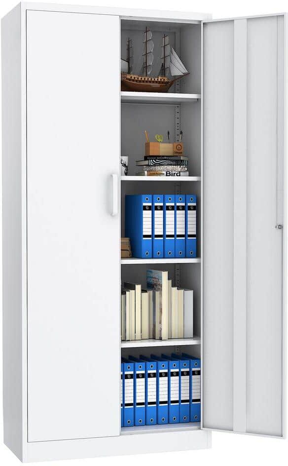 Mlezan White Storage Cabinet 15.74"D x 31.5"W x 71"H Home Office file cabinet with shelves and doors.