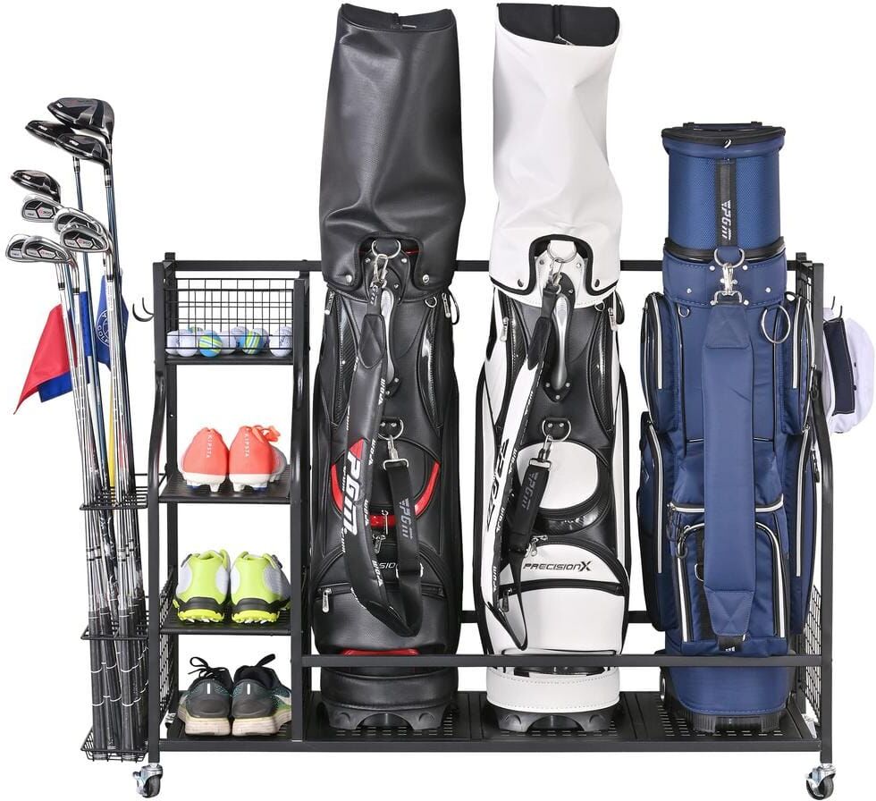 LTMATE 161 lbs. Weight Capacity 3 Golf Bags sport Storage Organizer Extra Large Size Golf Storage Rack Golf Organizer