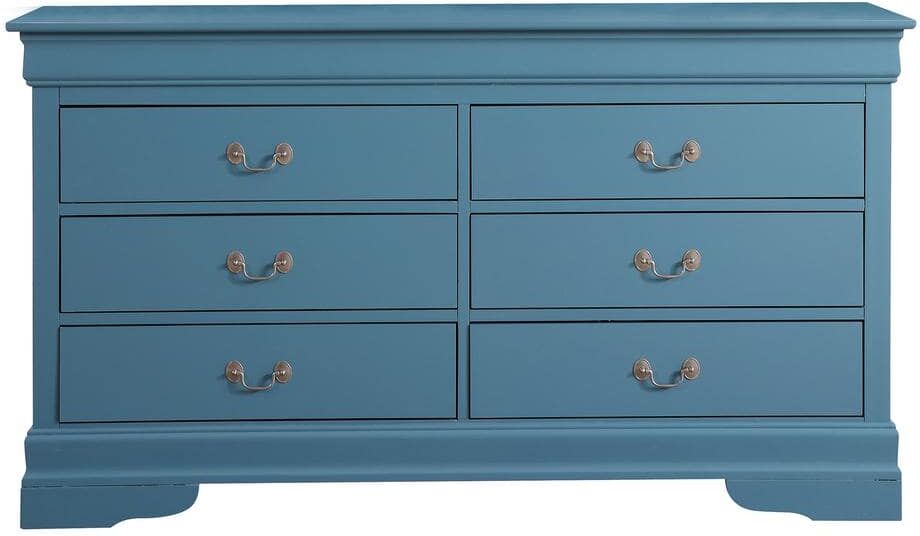 AndMakers Louis Phillipe 6-Drawer Teal Double Dresser (33 in. x 60 in. x 18 in.)