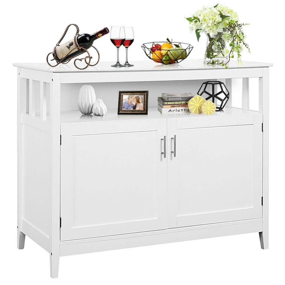 Costway Modern Kitchen Storage Cabinet Buffet Server Table Sideboard Dining Wood White