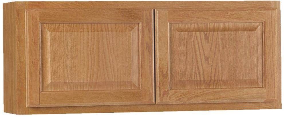 Hampton Bay Hampton 36 in. W x 12 in. D x 15 in. H Assembled Wall Bridge Kitchen Cabinet in Medium Oak without Shelf